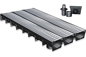Caniveau Extérieur Avec Grille (3x1m) Meapark - Système De Drainage Pour Terrasse, Piscine, Jardin - Caniveaux En Plastique Recyclé Diamètre Utile 10cm Avec Grille En Acier Galvanisé Classe A15