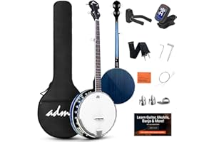 ADM 5 String Beginner Banjo Kit with Remo Head, Closed Back Full Size Banjos in 24 Bracket with Free Lessons & Starter Accessories for Adult and Teenager blue