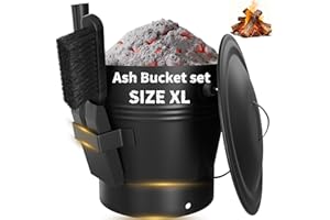 AMAGABELI GARDEN & HOME Wiadro na popiół z pokrywką na zewnątrz i wewnątrz wiadro węglowe do kominka, średnie wiadro na palenisko, metalowy pojemnik na popiół, do grilla, wiadro na węgiel drzewny,