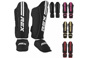 REX BOXING GEAR Rex Boxing Shin Guard Muay Thai Instep Leg Protector for Martial Arts, Kickboxing, BJJ, Karate, PU Leather reinforced MMA Shin Instep