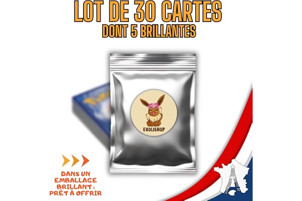 Lot de 30 Cartes Officielles Françaises et Neuves Dont 5 Cartes Brillantes - Cartes à Collectionner - Idéal pour Enfants et Adultes
