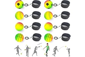 Jastown 8 Piezas Pelotas de Goma con Bandas,Pelota de Goma con Correa para la muñeca,Cuerda elástica regresa Pelota, Bola neón de Rebote,Pelotas de Goma Juego Deportivo para niños de 6 a 12 años