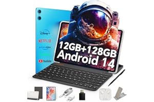 TECLAST P30 Android 14 Tablet 10.1 Pollici, 12GB RAM+128GB ROM(TF 3TB), 2GHz Octa-Core, Widevine L1/5GHz WiFi/GPS/OTG/BT5/6000mAh/Tablet con Custodia+Tastiera+Penna+3.5mm Auricolari, 8 Accessori-2025