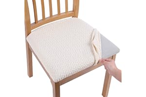 Homaxy Dining Chair Seat Covers Set of 4, Stretch Jacquard Dining Chair Slipcovers Seat Protector with Buckle for Dining Room Kitchen, Beige