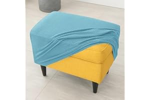 Highdi Ottoman Cover Rectangle, Solid Color Jacquard Thickening Stretch Footstool Slipcover, Protector Cover with Elastic Bottom, Removable Washable Dustproof Footrest Pouffe Covers (Teal)