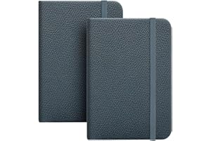 Fjllrven 2 Pezzi A7 Quaderno Tascabile con Copertina in Pelle e Chiusura Elastico, 200 pagine Block Notes a Righe e Mini Diario per Giornaliero Lavoro Riunioni Affari, 4,14" X5,7, Grigio blu