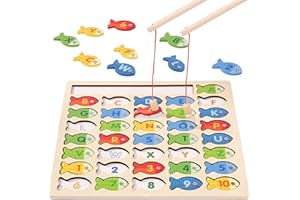 Lukinuo hölzerne magnetische Angelspiel für Kleinkind Alphabet Fisch Catching Zählen Montessori Feinmotorik Spielzeug Puzzle mit Zahl Buchstaben Vorschule Lernen ABC Mathe Lernspielzeug für 3 4 5