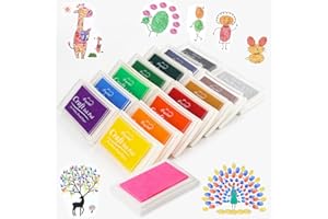 Zhongtou Tampone per Timbri 15 Colori Inchiostro Non Tossico Lavabile per Scrapbooking, Bambini, Rainbow DIY Craft
