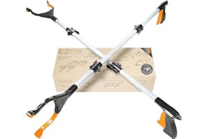 EZPIK® Pinzas Recoge Objetos 100 cm - Pinzas Extensibles para Personas Mayores - Palo con Imán Telescópico para Minusválidos y Ancianos - Pinza Recoger Basura y Fruta [Color Plateado, Pack 2]