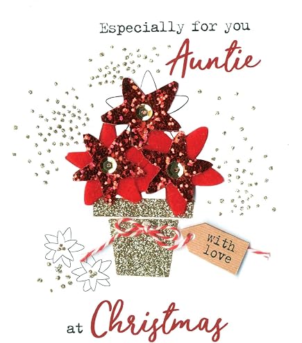 Biglietto Di Natale Decorato For You Auntie - Con Busta Rossa, 13x17 Cm, Rifinito A Mano - 4