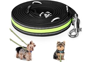 MOCOBO Regulowana smycz dla psa, 3 m, nylon, podwójna smycz, świeci w ciemności, ze wzmocnieniem premium, pasuje dla dużych i średnich psów, szerokość 15 mm – neonowa zieleń (świecąca zieleń)