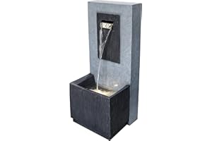 Ivyline Contemporary Water Feature in Cement - UV Stable & Frost Resistant Decorative Weatherproof Stylish Outdoor Waterfall Fountain - H81cm x W35cm