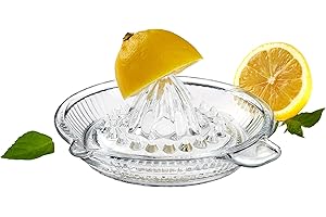 DESTALYA Lemon Squeezer | Citrus Juicer Hand | Crystal Reamer, Manual Extractor with Handle | Pour Spout for Fresh Fruit Juice Lime Orange | Heavyweight Clear Glass