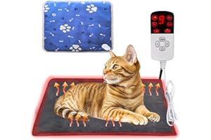 FFTANXS Haustier Heizdecke, Tapis Chauffant pour Chats Chiens,Tapis Chauffant Chat mit 12 Stufen Timer und Temps& 9 Réglages Température 35-55℃ Temperatur,Couverture Chauffante Animaux Anti-Mordant(45 * 45cm)