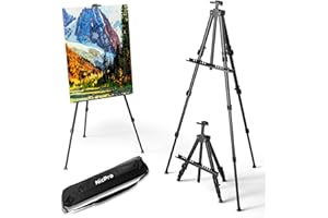 Nicpro Art Easel for Sign, Black Aluminum Metal Tripod Stand - Adjustable Height 17 to 66" for Table-Top/Floor Painting, Drawing, Display, Poster, Canvas