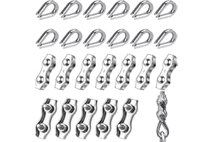 N\A Weploda 24 Stück M3 Seilklemme, Drahtseilklemme 3mm, Seilklemme Edelstahl, Zur Markisenbefestigung Aus Drahtseil (12*Kausche, 12*Duplexclip)