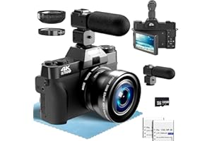 HOJOCOJO 4K Cámara Digital, 56MP Cámara de Fotos con 180 ° Flip 3.5 "de Pantalla, Cámara compacta con autoenfoqu, con Lente Gran Angular y Lente Macro, 32GB Tarjeta TF, WiFi Funcionalidad,