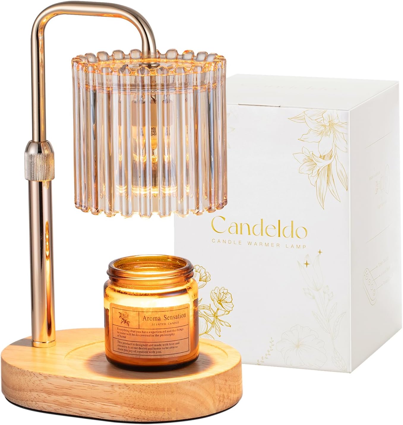 Candeldo Candle Warmer Lamp with Timer: Candle Warmer with 2 Bulbs Height Adjustable Dimmable Wax Melt Gold House Warming Gifts New Home Bedroom Decor Gifts for Women