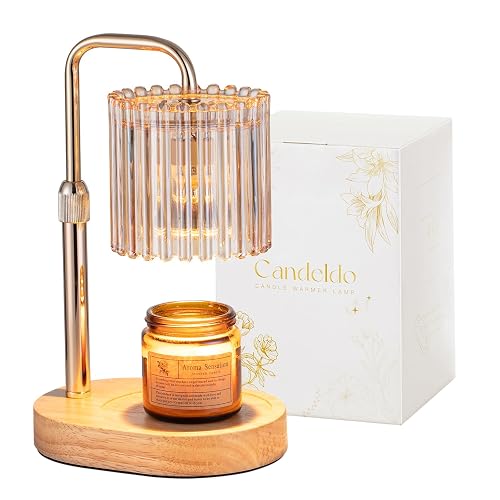 Candeldo Candle Warmer Lamp with Timer: Candle Warmers with 2 Bulbs Height Adjustable Dimmable Wax Melt Gold House Warming Gifts New Home Bedroom Decor Gifts for Women