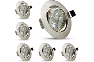 ALLESGUTE Lot de 6 Spots LED Encastrables Ronds en métal nickel, Plafonniers LED Encastrables 5W GU10, équivalents d’ampoules halogènes de 50W, Orientables 40°, AC 220-240V, Blanc Neutre 4500K, IP20, Ø 75 mm