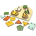 THE FUNNY MIND Kids Wooden Angle Geometric Building Blocks Stacker Shape Sorter Column Puzzle Stacking Toy Set Montessori Color Recognition Early Educational for 1 2 3 4 Years Old Age Boys and Girls