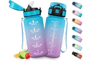 HoneyHolly Gourde Enfant 500 Ml, sans BPA, Water Bottle avec Paille, Anti-fuite, Bouteille d'eau Motivante avec Marqueur de Temps, Gourde Graduée, Bouteille pour Gymnase, École, Cyclisme