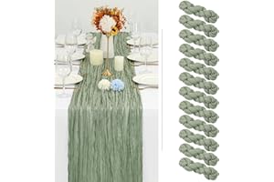 Showgeous 12 Pack Sage Green Cheesecloth Table Runner Gauze Table Runner 10FT Long Semi-Sheer Table Runner Boho or Rustic Wedding Table Decor for Wedding Decor Arch Draping Bridal Shower Party
