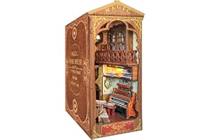 Balakaka DIY Book Nook Kit Bookshelf Insert Bookshelf Decor Wood Bookends Model Building Kit with LED Light 3D Wooden Puzzle Book Nook Inserts Art Bookends Model Kits for Adults and Teens to Build