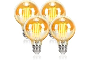 Dexnump Ampoule E27 Vintage LED Edison, G80 Ø8x12CM, 2200K Blanc Chaud, 4W 380Lm, Filament LED Torsadé en Verre Ambré, Lot de 4 - Décoration Rétro Industrielle Nostalgique
