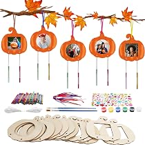 Kit DIY 8 Carillons éoliens Halloween En Bois - À Peindre Et Décorer - Avec Tubes, Feutres, Strass - Activité Manuelle Enfant