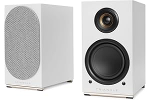 Triangle - Enceintes Actives AIO Twin - Enceintes Bibliothèque Wi-FI & Bluetooth avec Amplificateur 2x50W - Audio HD - Entrées Phono/Platine + TV Optique - 165 x 304 x 235 mm - Blanc Givré (Paire)