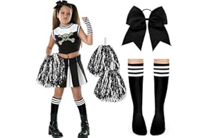 DPKOW Damski kostium cheerleaderki, akcesoria do kostiumu, dla dziewcząt, kostium cheerleaderki, akcesoria do kostiumu cheerleaderki, czarne kokardki, gumki do włosów, pończochy, damskie akcesoria na