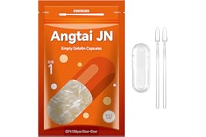Angtai JN Empty Capsules Size 1 - Clear Gelatin Capsules Empty (100 Count) with Two Miro Lab Spoons - Gel Capsules Empty - DIY Pure Bovine Capsule Filling - Kosher, Gluten Free - Non-GMO Certified