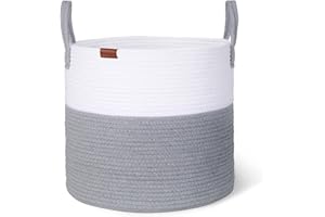 Wintao Storage Baskets, Woven Baby Washing Basket Cotton Rope Laundry Basket Toy Storage Grey Small 38 x 36 cm