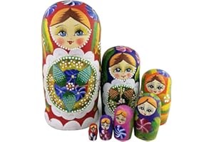Winterworm 7pcs flores rojas y bayas muñecas de madera rusas Matryoshka muñeca rusa