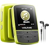 WOLFANG MP3 Players with Bluetooth 5.2, Sports Clip, Mini Size, 1 Ounce Weight, HiF FM Radio, Voice Recorder, Headphones Incl