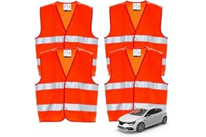POWR CAR 4er Warnwesten Auto ISO20471 orange 2026 - leuchtende & reflektierende Sicherheitswesten für PKW & LKW - Autozubehör für Notfälle und Pannen