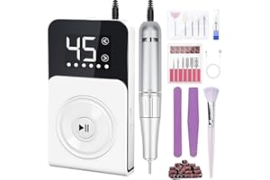 Urbuti Nail Drill 45000RPM,E Files for Nails Professional ,Portable Electric Nail File for Acrylic and Gel Nails,Rechargeable Cordless Nail Drill Machine with 12 Drill Bits for Home Salon,White