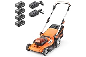 LawnMaster 48V 46cm Cordless Lawnmower with Spare Set of MX 24V 4.0Ah Batteries and 2 Fast Chargers. With Rear Roller, Grass Side Eject and Mulching Function, 2 Year Guarantee. For Larger Lawns.