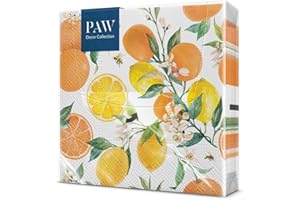 PAW DECOR COLLECTION PAW - Napkins 3-Ply (33 x 33 cm) I 20 Pieces I Perfect for Birthdays, Parties, Weddings, Communion and Celebrations I Paper Napkins Colorful - Fruit, Citrus Fruits i Citrus with Bees