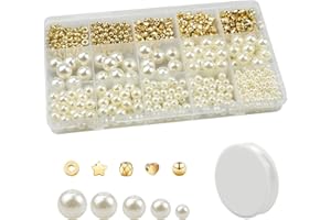 Icelsa 4/6/8/10/12mm 720 Piezas Espaciadoras Doradas Perlas Perlas para Pulseras Cuentas Doradas para Manualidades con 1 Rollos de Hilo de Cristal para Hacer la Joyería de Bricolaje Collares.