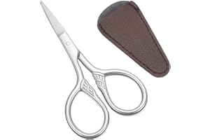 BREMOROU Small Precision Scissors Moustache Scissors Stainless Steel Multi-Purpose Vintage Beauty Grooming Kit Professional Beauty Mini Scissor For Facial Hair Eyebrow Eyelash Beard Moustache With Leather Case