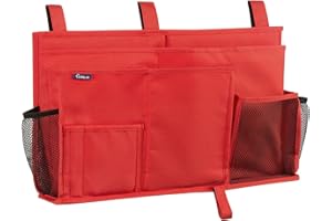 Surblue Nachttisch Caddy Hängebett Organizer Aufbewahrungstasche Tasche für Etagen-und Krankenhausbetten, Studentenwohnheime, Babybettgitter, Lager 8 Taschen(Rot)