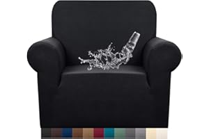Granbest Premuim Water Repellent Armchair Covers 1 Piece Stretch Chair Slipcover for Living Room Non Slip Chair Protector Jacquard Sofa Cover 1 Seater Chair Covers (1 Seater, Black)