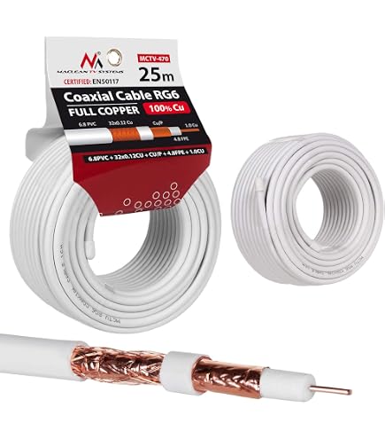 EDISION ICX-100 Câble coaxial 100m, Câble d'antenne TV Interne PVC Blanc, Acier Cuivré CCS/AL, 17VAtC, CPR Eca, Classe A, Câble Sat, pour DVB-S2, DVB- T/T2, DVB-C, RADIO, Bobine Plastique 100m EDISION ICX-100 Câble coaxial 100m, Câble d'antenne TV Interne PVC Blanc, Acier Cuivré CCS/AL, 17VAtC, CPR Eca, Classe A, Câble Sat, pour DVB-S2, DVB- T/T2, DVB-C, RADIO, Bobine Plastique 100m