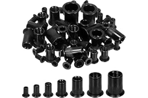 Glarks Set di 320 dadi filettati M3 M4 M5 M6 M8 M10 M12 in acciaio al carbonio zincato nero a testa piatta rivnut inserti filettati (M6)