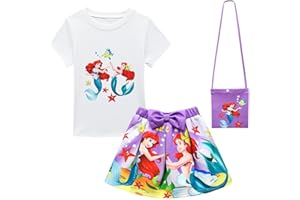 DELANHON Maglietta con stampa 3D da principessa + gonna + borsa per vestiti da bambina