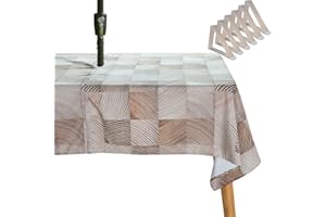 SYLC Tovaglia con Foro per Ombrellone, Tovaglia per Tavolo Esterno, Tovaglia Impermeabile con Cerniera per Campeggio Picnic Patio Festa (213 × 153 cm,Griglia caffè)