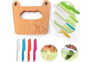 Set de couteaux de cuisine pour enfants Goodchef, 10 pièces, pour couper et cuisiner des fruits ou des légumes pour les jeunes enfants, y compris un couteau en bois (dinosaure).