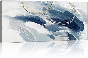 FAJERMINART Grande Quadri su Tela Con Cornice, Astratto Cerchi Astratti Blu e Grigi Quadro Tela Moderni Stampa su tela Poster Pittura Soggiorno Camera da letto ristorante Decorazione Murale Quadro 120x50cm